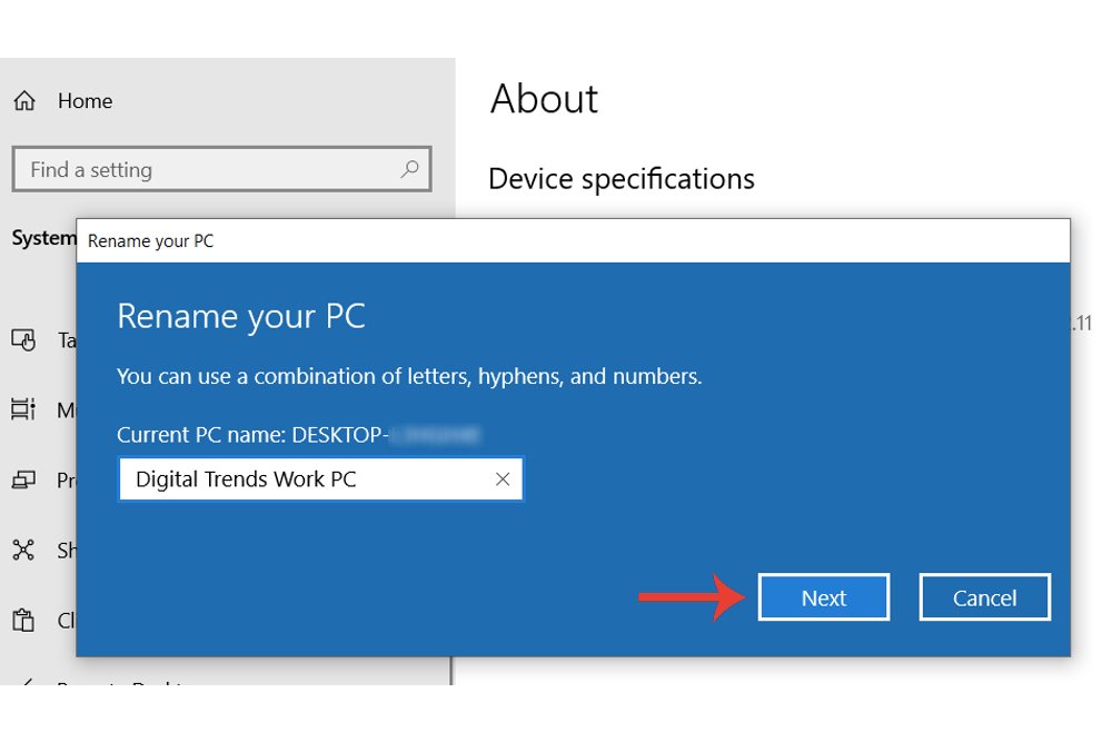 how to change pc name in windows 10